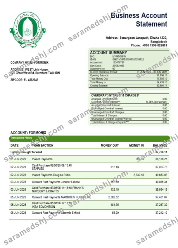 Islami bank business statement Word and PDF template